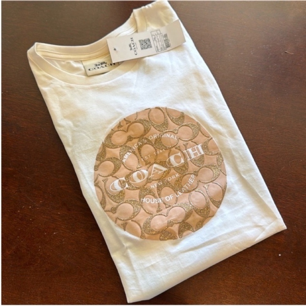 NEW✨Coach White T-Shirt with gold color touch size M - Picture 4 of 6